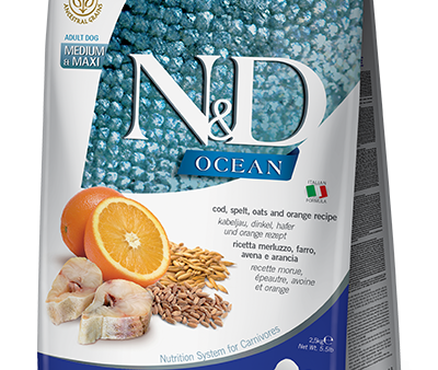 Farmina Ocean N&D Natural & Delicious Medium & Maxi Adult Cod, Spelt, Oats & Orange Dry Dog Food Supply