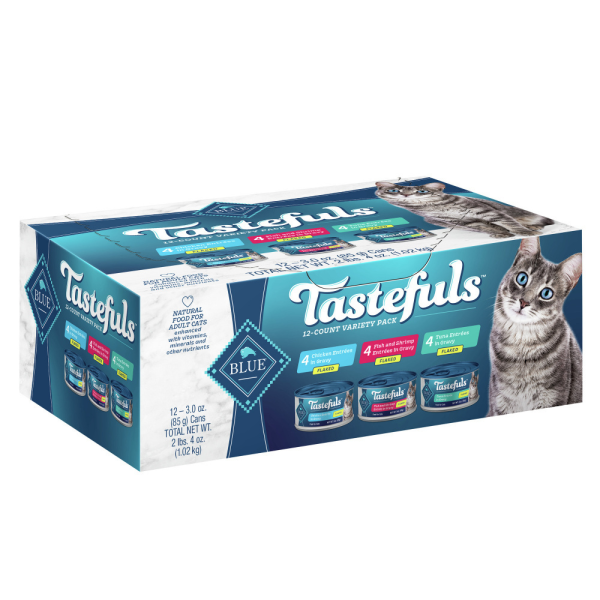 Blue Buffalo Tastefuls Adult Natural Flaked Variety Pack with Tuna, Chicken, and Fish & Shrimp Entrees in Gravy Wet Cat Food For Discount