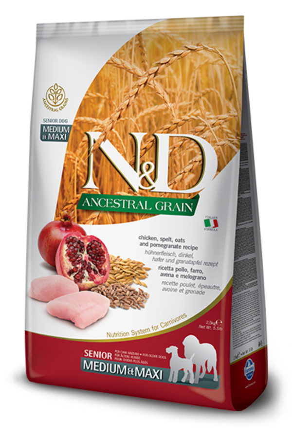 Farmina N&D Natural & Delicious Ancestral Grain Chicken & Pomegranate Medium & Maxi Senior Dry Dog Food Discount