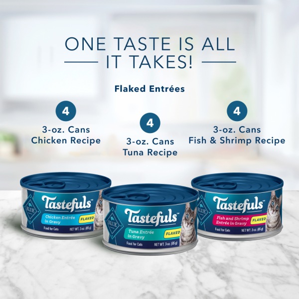 Blue Buffalo Tastefuls Adult Natural Flaked Variety Pack with Tuna, Chicken, and Fish & Shrimp Entrees in Gravy Wet Cat Food For Discount