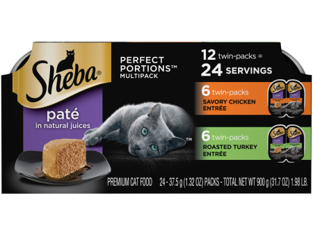 Sheba Pate Variety Pack Savory Chicken & Roasted Turkey Entres Perfect Portions Twin Pack Wet Cat Food Online now