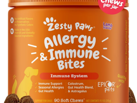 Zesty Paws Aller-Immune Bites for Seasonal Allergies Lamb Flavor Immune Function   Sensitive Skin & Gut Health for Dogs Supply