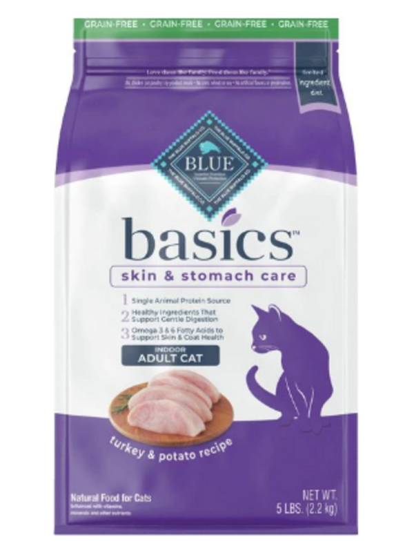 Blue Buffalo Basics Skin & Stomach Care Grain-Free Indoor Adult Turkey & Potato Recipe Dry Cat Food Online Hot Sale