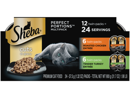 Sheba Cuts In Gravy Roasted Chicken Entre & Tender Turkey Entre Multipack Perfect Portions Twinpack Wet Cat Food Sale