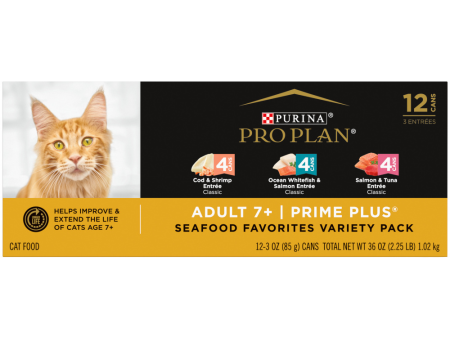 Purina Pro Plan Grain-Free Senior Pate Prime Plus Seafood Favorites Wet Cat Food Variety Pack For Discount