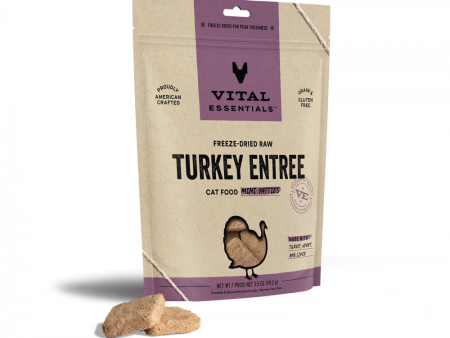 Vital Essentials Grain Free Turkey Dinner Patties Freeze Dried Raw Food for Cats Supply