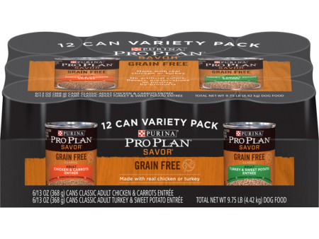 Purina Pro Plan Savor Grain-Free Pate Chicken & Turkey Entrees Wet Dog Food Variety Pack For Discount